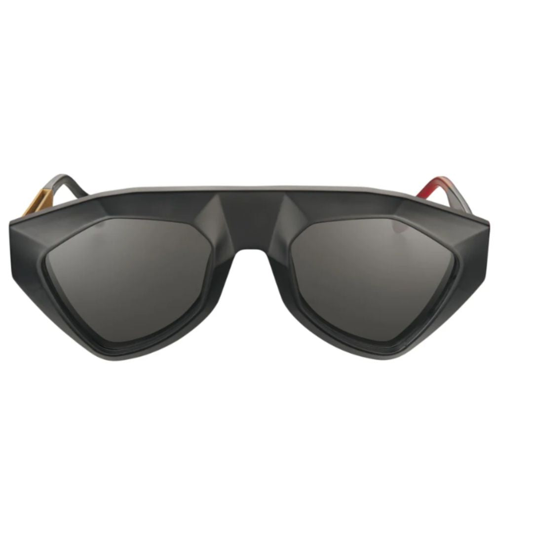 Sha Sh1 Matte Black Geometric Sunglasses with Textured Temples