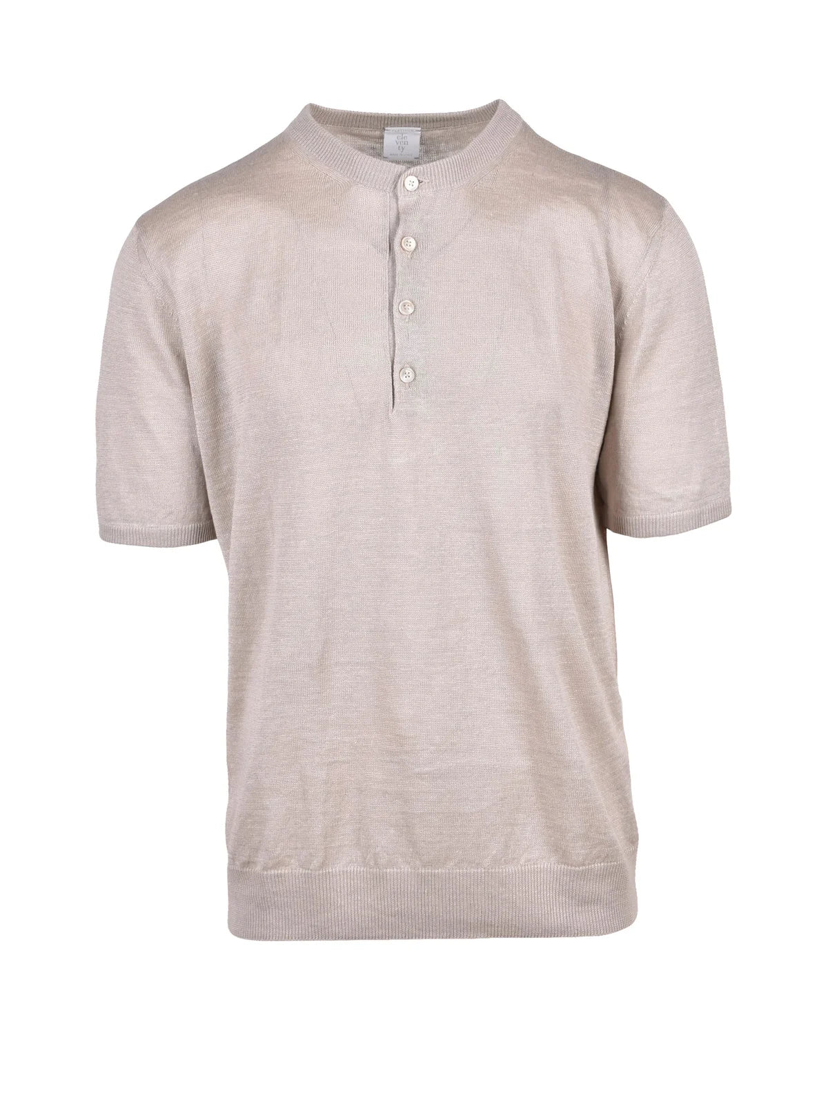 Beige Men Knitted Linen Henley Top