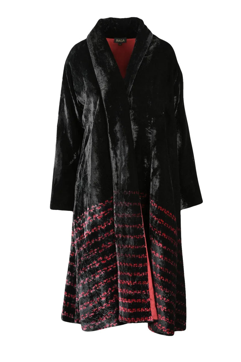 Silk Velvet Overcoat - Black