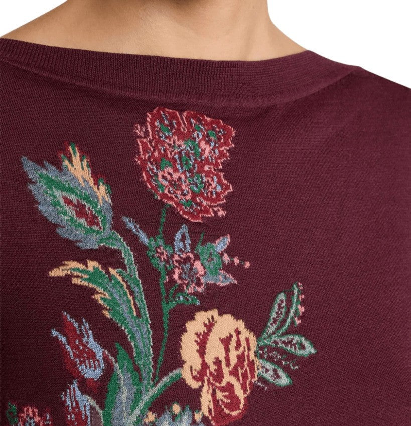 Intricate Floral Knit Top With Boat Neckline