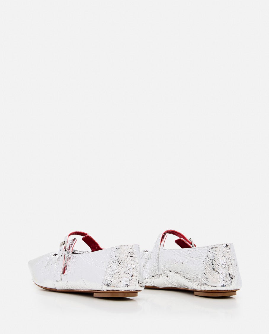 Silver Ballerina Flats With Buckle Fastening