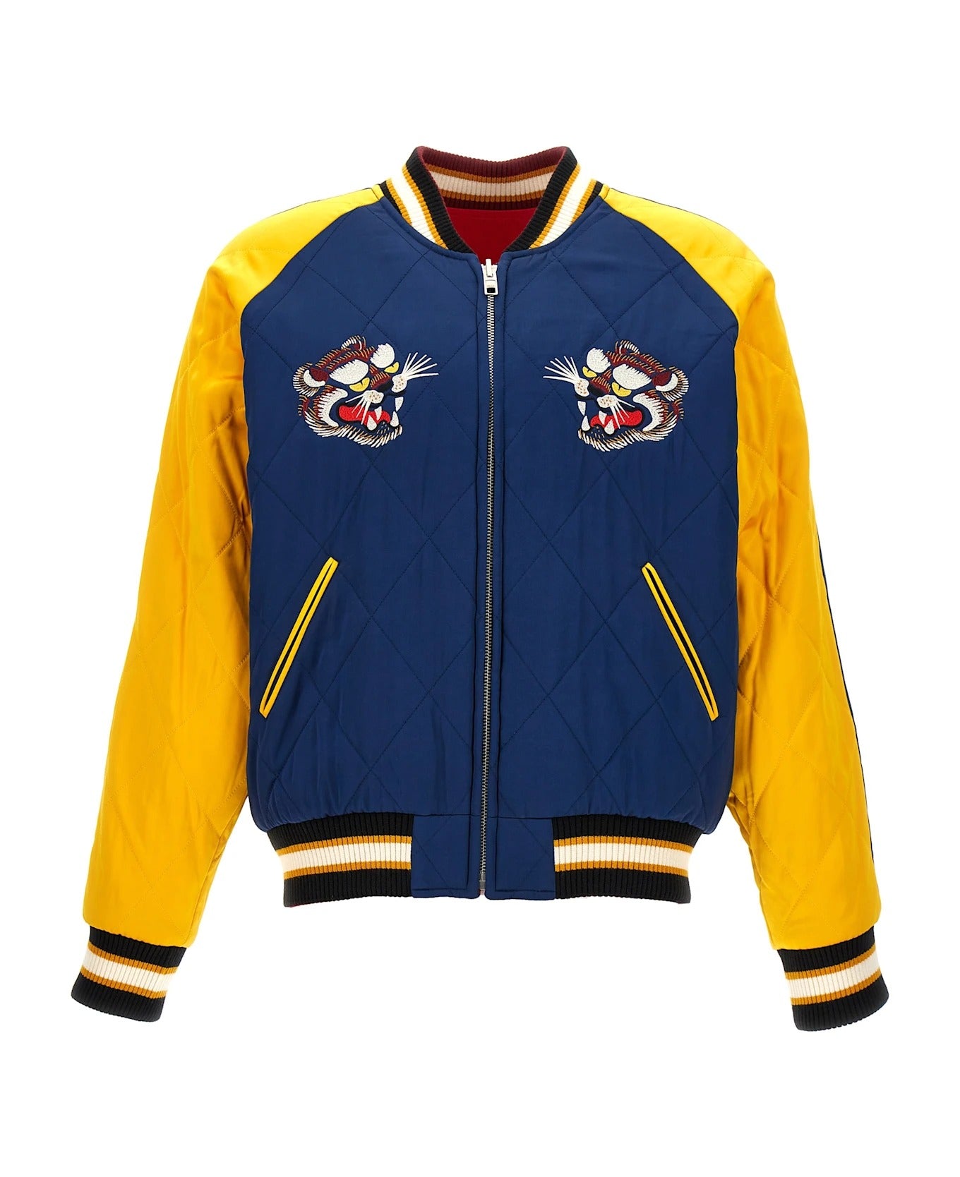 Quilted Bomber Jacket With Embroidered Tiger Motifs