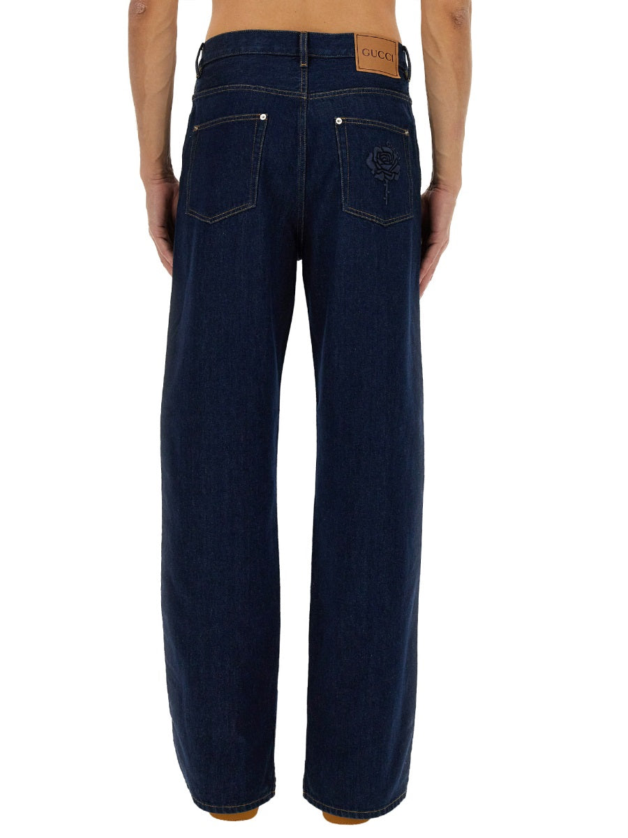 Straight-Leg Denim Pants with Five-Pocket Design