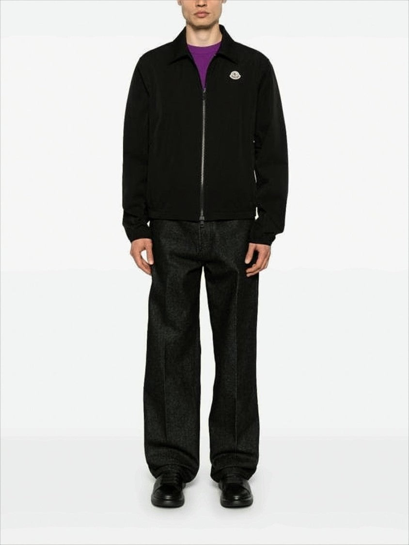 Minimalist Black Bomber Jacket With Elastic Details