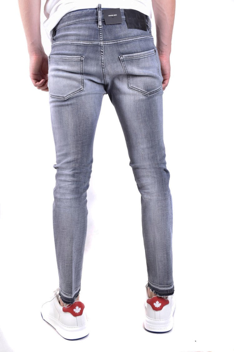 Grey Faded Cotton Blend Jeans