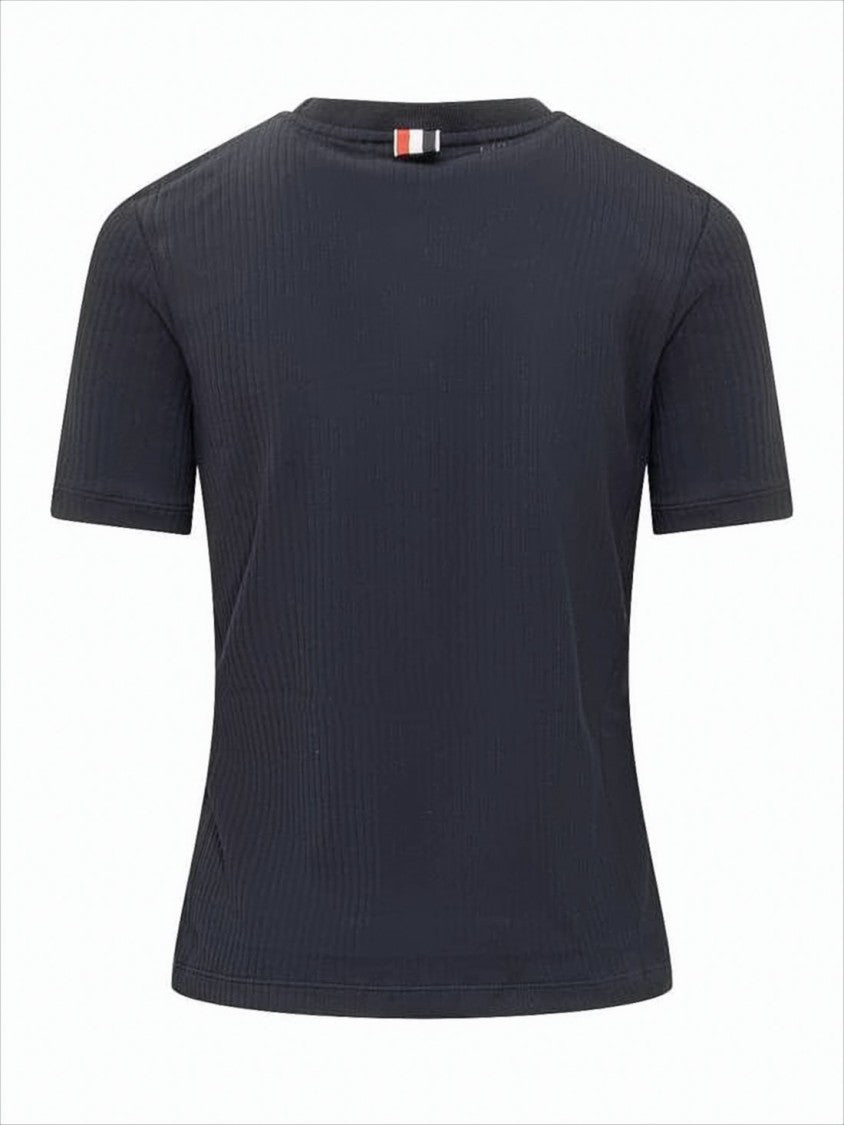 Ribbed Knit Short-Sleeved Top with Tricolor Accent