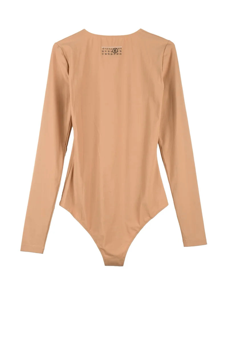 Seamless Long-Sleeved Bodysuit with Round Neckline