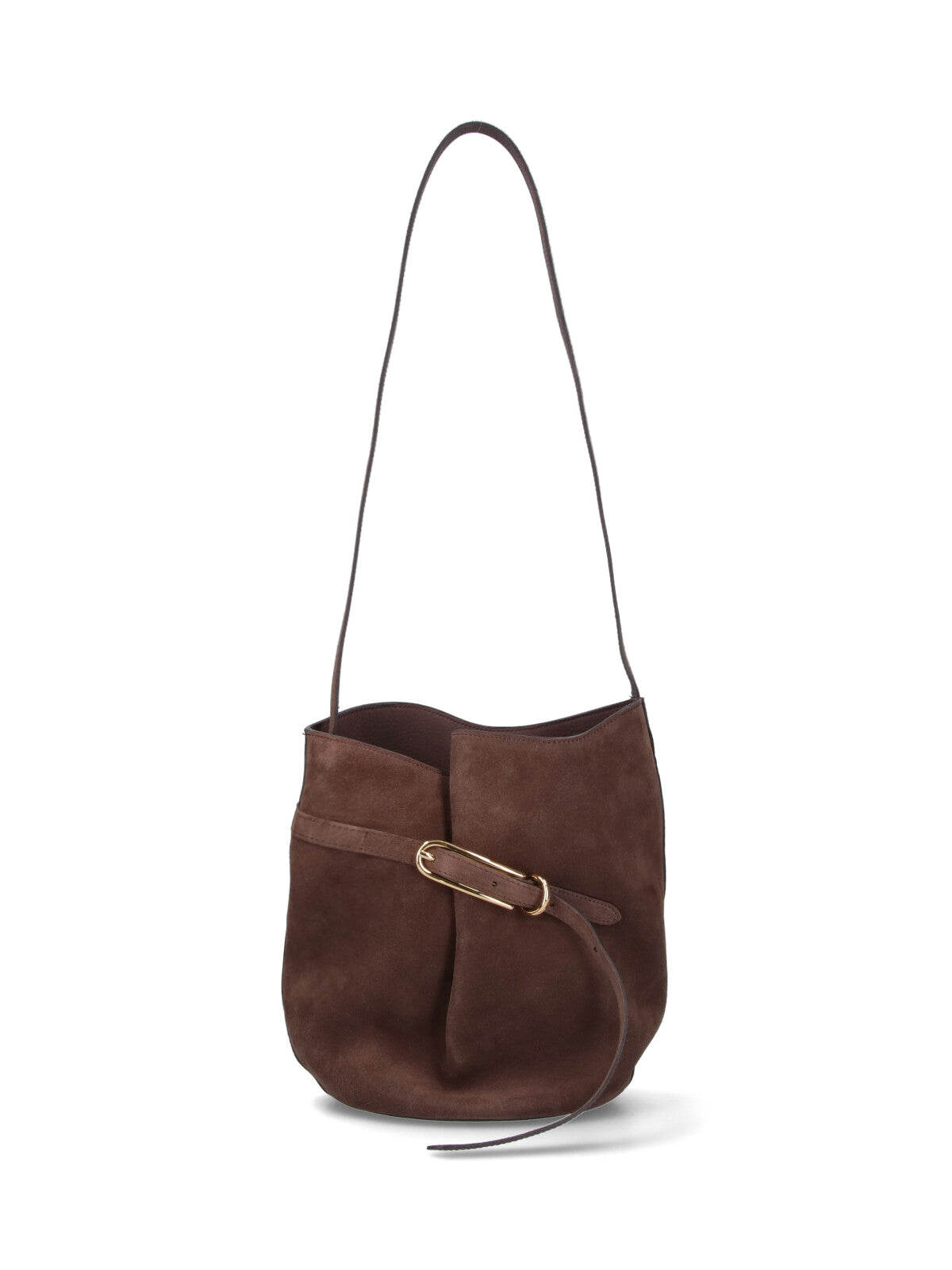 Brown Belted Suede Bucket Bag