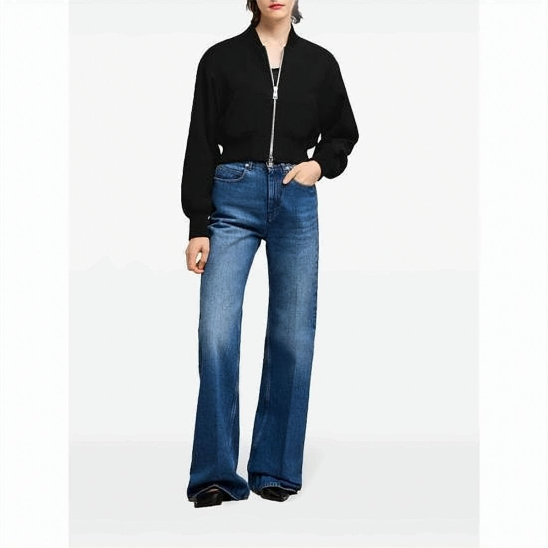 Cropped Bomber Jacket with Ribbed Details