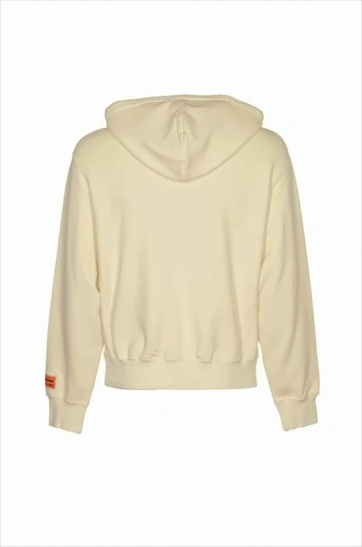Cropped Beige Hoodie With Heron Illustration And Bold Patch