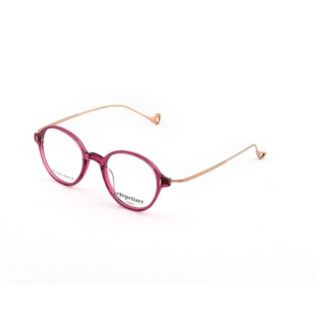 Elizabeth Opt Round Translucent Magenta Eyeglasses with Metallic Gold Temples
