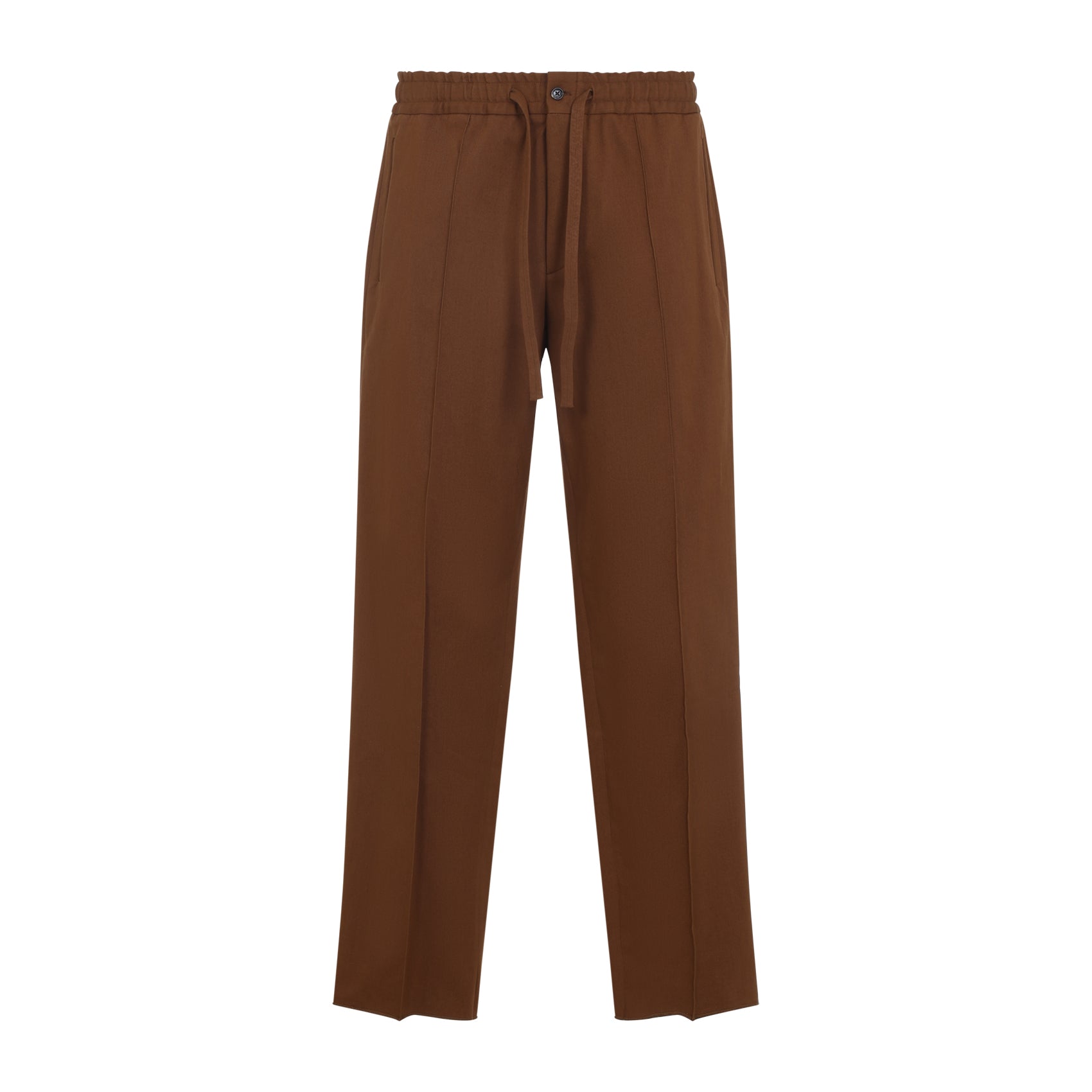 Straight-Leg Brown Trousers with Adjustable Drawstring