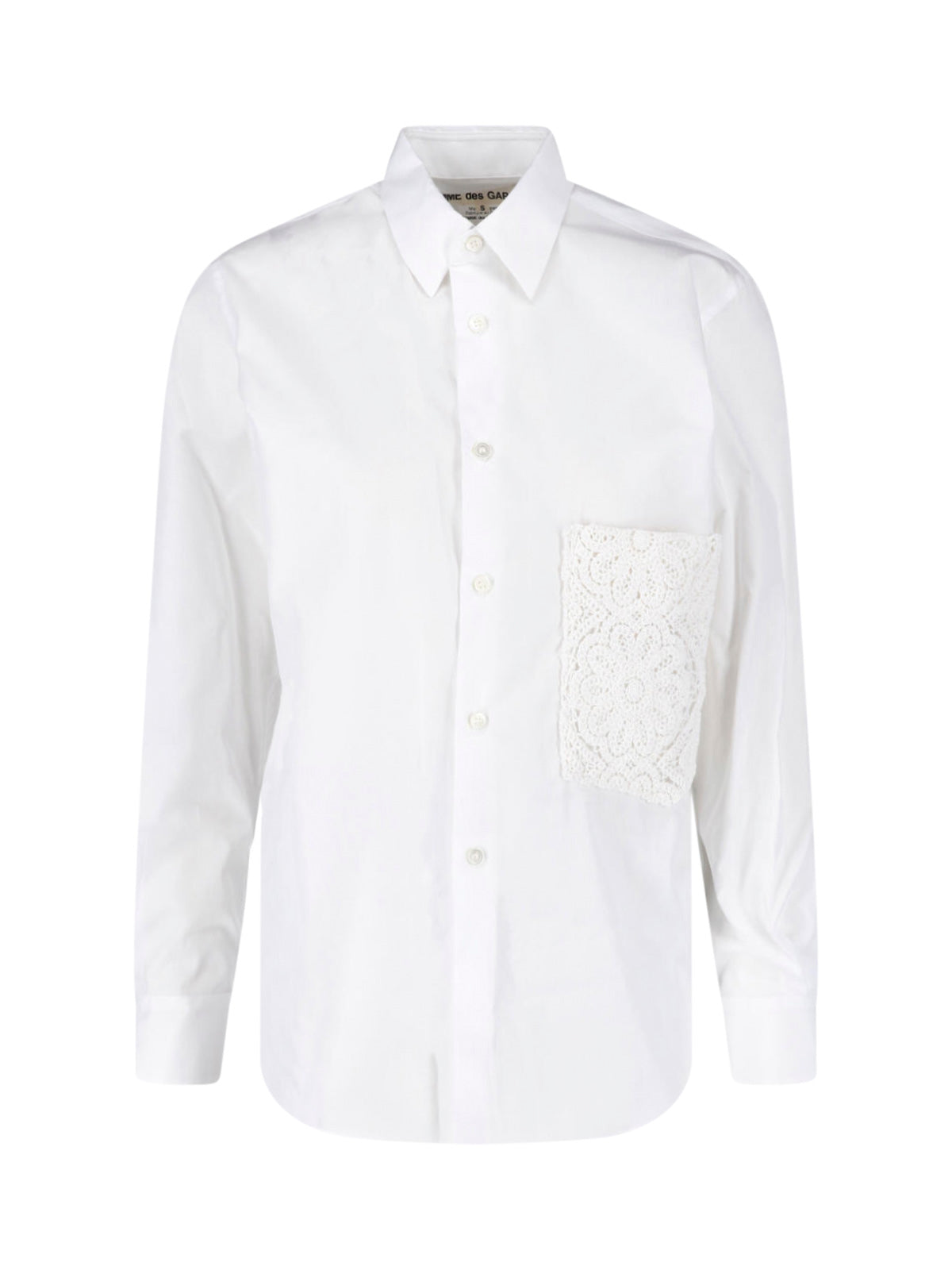 White Lace Applique Pocket Cotton Shirt