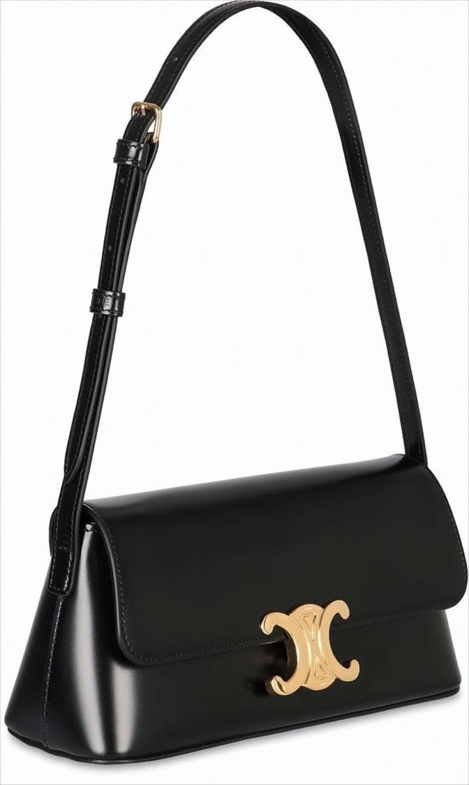Structured Calf Leather Shoulder Bag With Gold-Tone Clasp