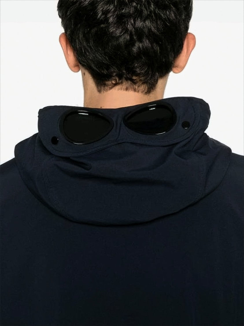 Relaxed-Fit Black Jacket with Concealed Zip and Goggles