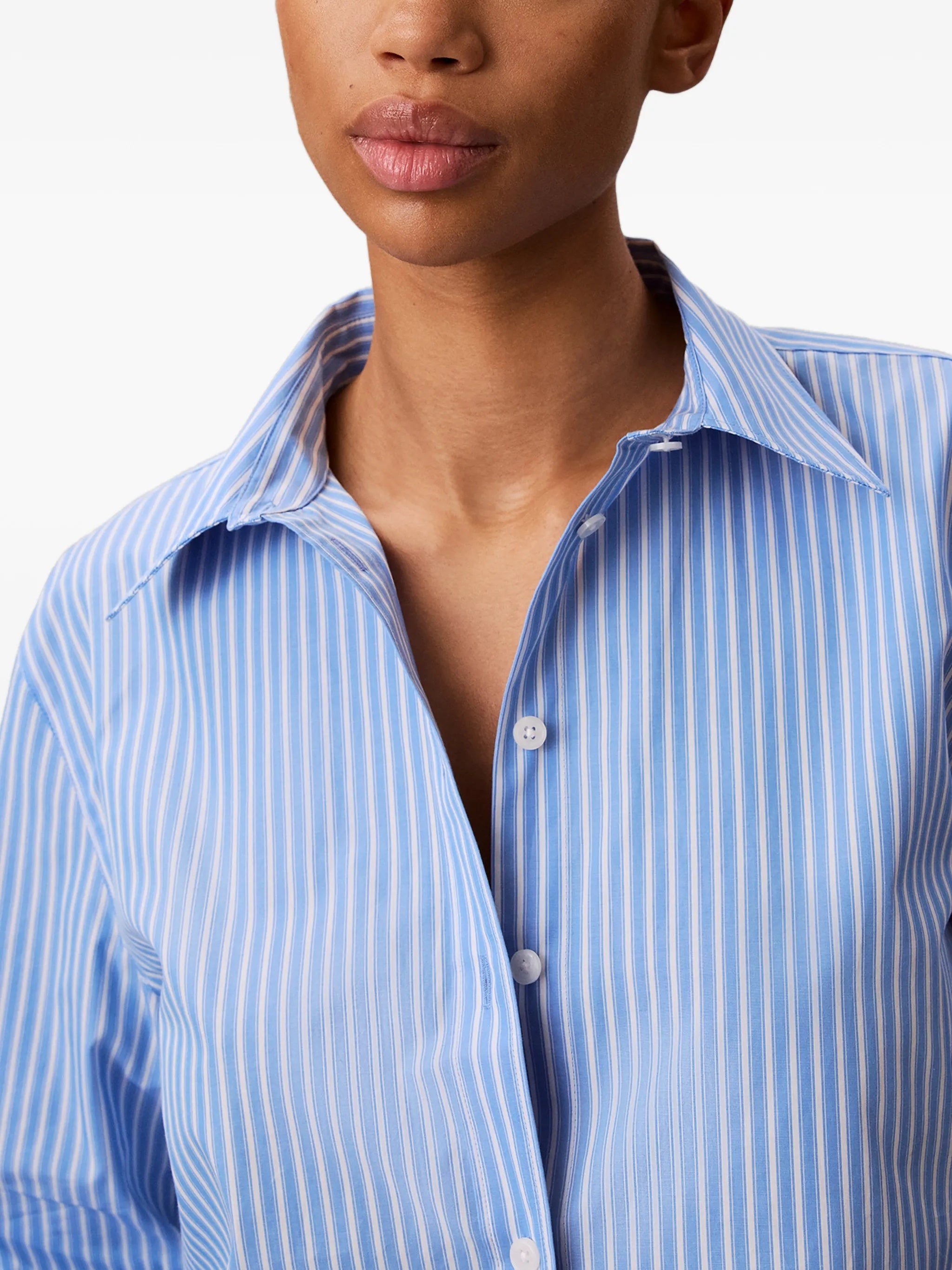 Light Blue Vertical Striped Poplin Shirt with Classic Collar