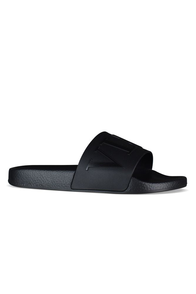 Black Rubber Flip-Flops With Raised Logo Detail