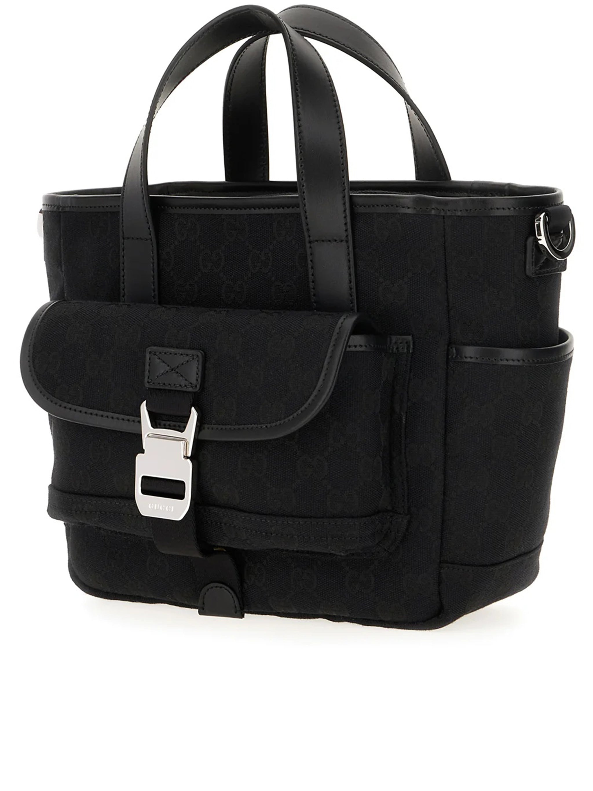 Black Subtle Monogram Buckle Tote Bag