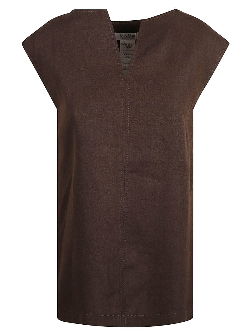 V-Neck Linen Dress With Cap Sleeves