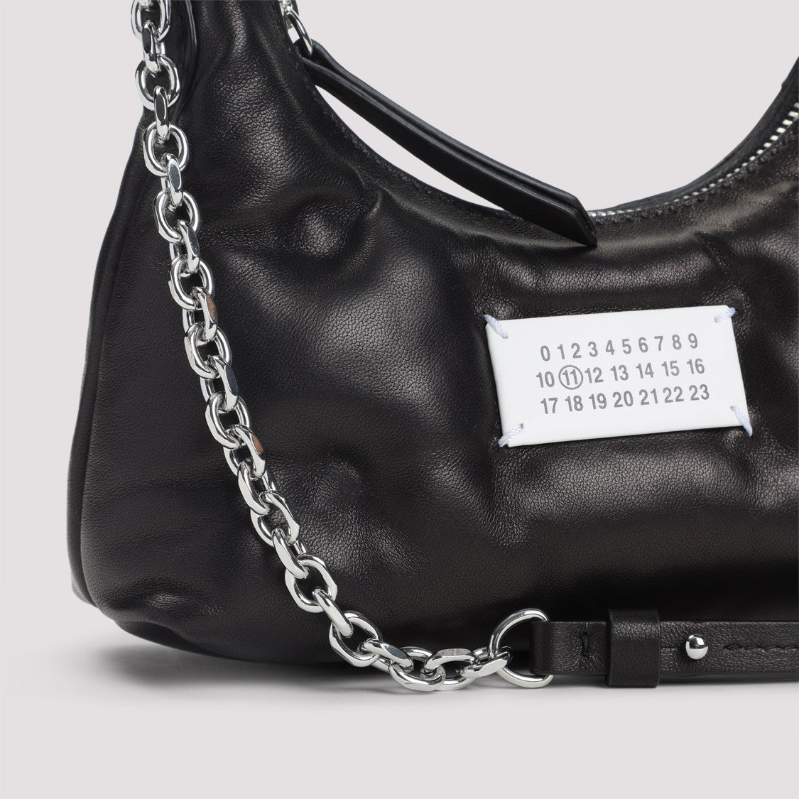 Crinkled Leather Shoulder Bag With Chain Strap