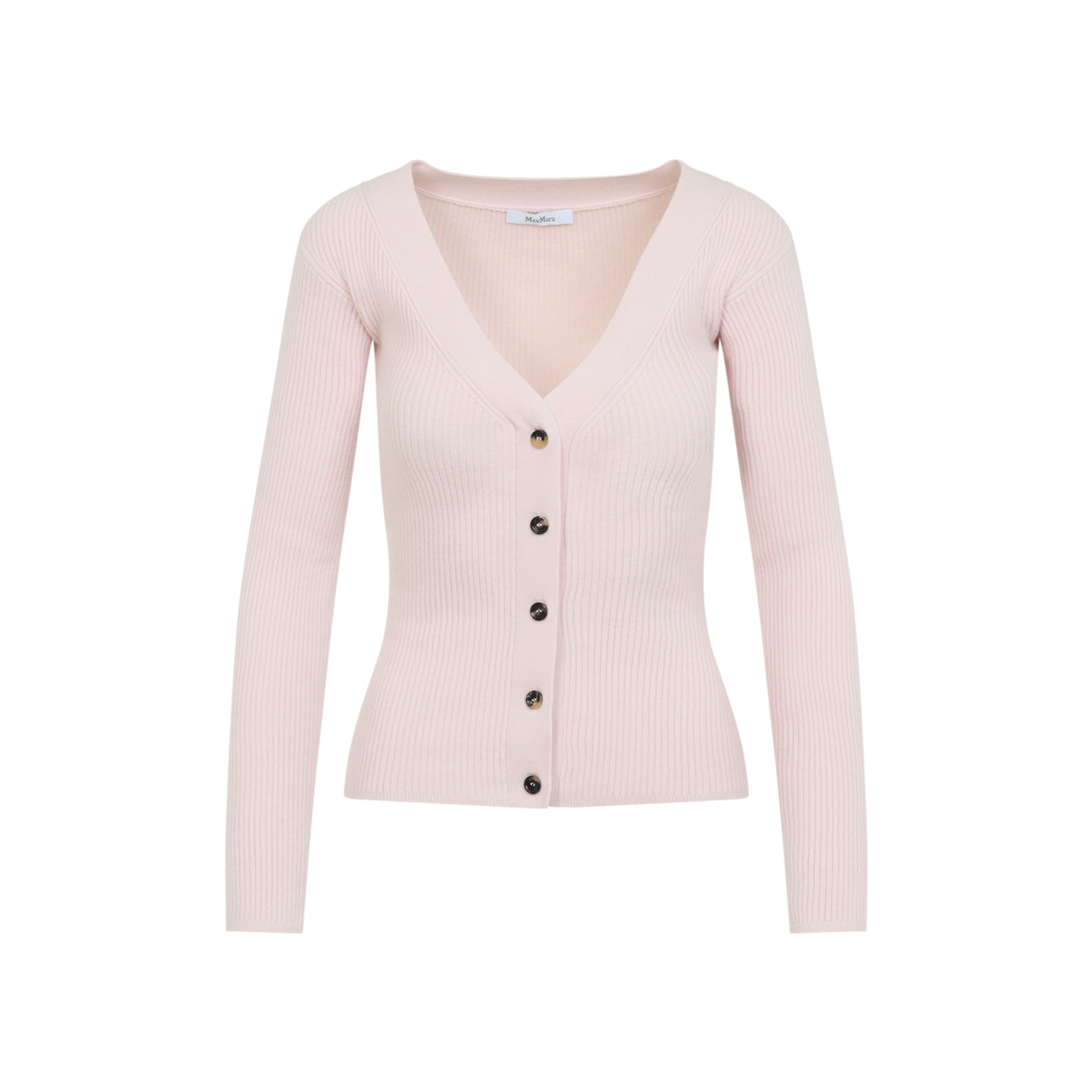 Deep V-Neck Cardigan with Tortoiseshell Buttons