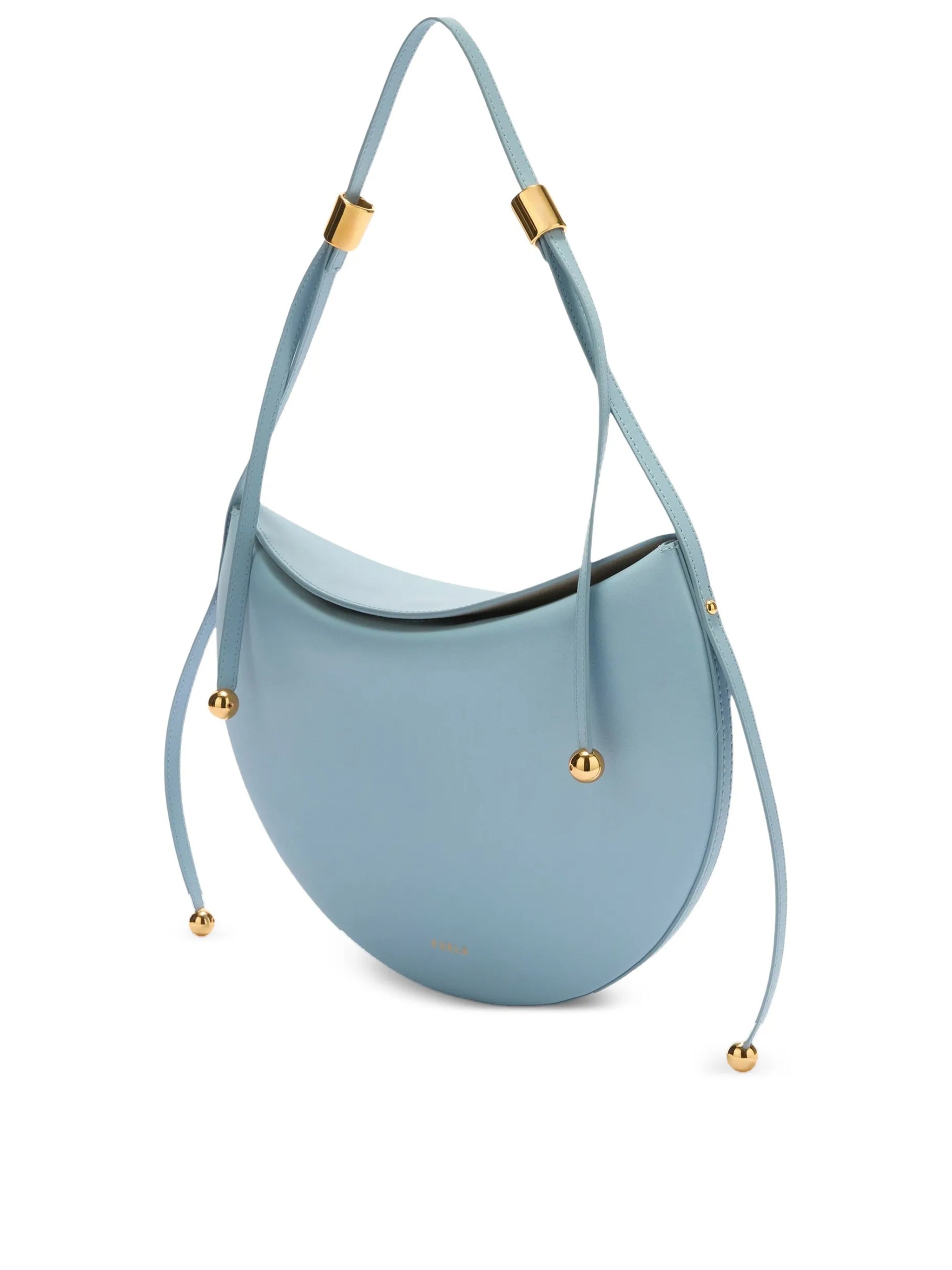 Moonstone M Crescent-Shaped Blue Leather Handbag