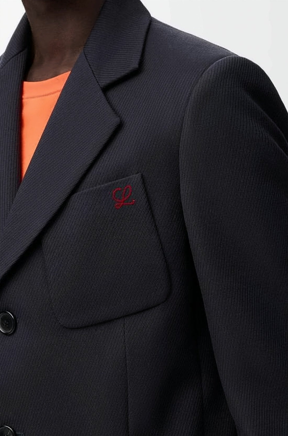 Textured Wool Blend Jacket With Leather Collar