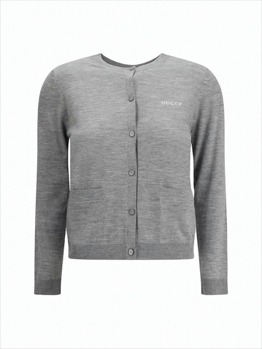 Cashmere-Silk Grey Cardigan with Round Neckline
