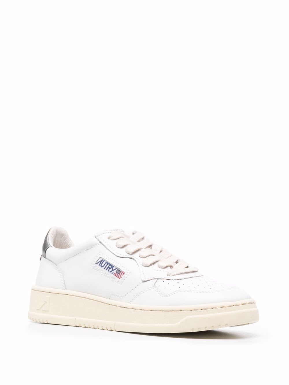 Round Toe Perforated White Leather Sneakers