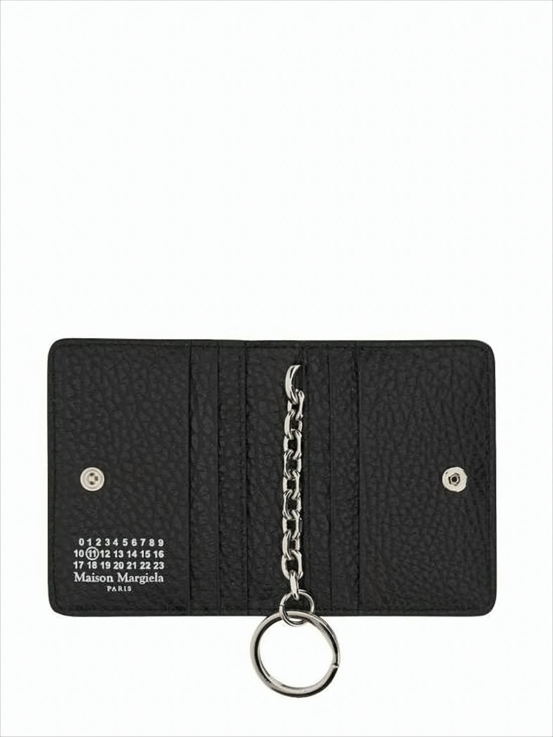 Textured Calf Leather Card Wallet with Keyring