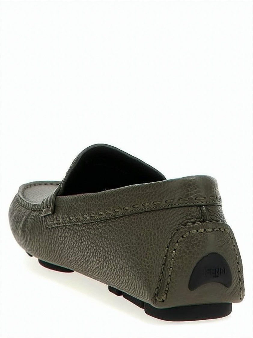 Textured Calf Leather Loafers With Metallic Logo Detail