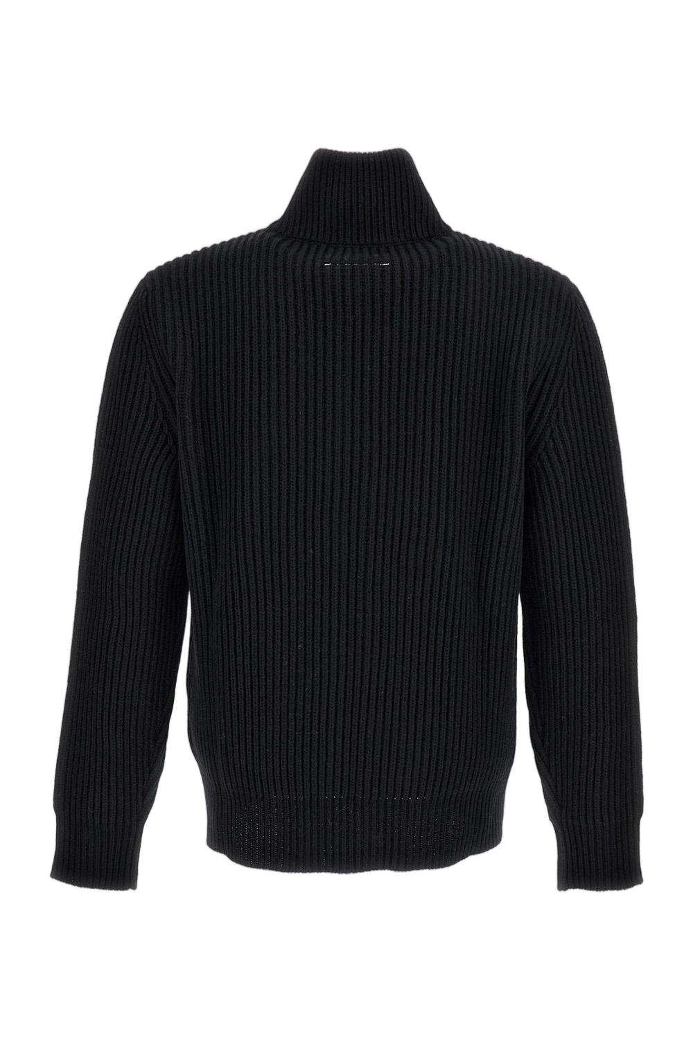 Rib-Knit Wool Blend Sweater With Two-Way Zip Closure