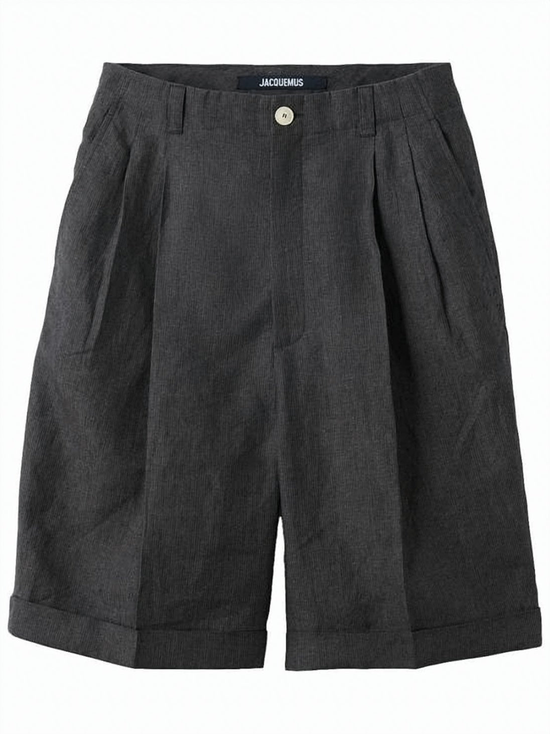 Relaxed Fit Pleated Bermuda Shorts with Cuffed Hem