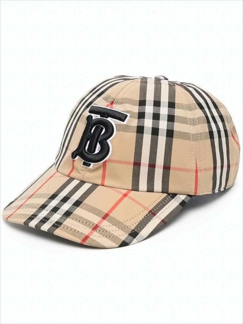 Beige Check Patterned Baseball Cap