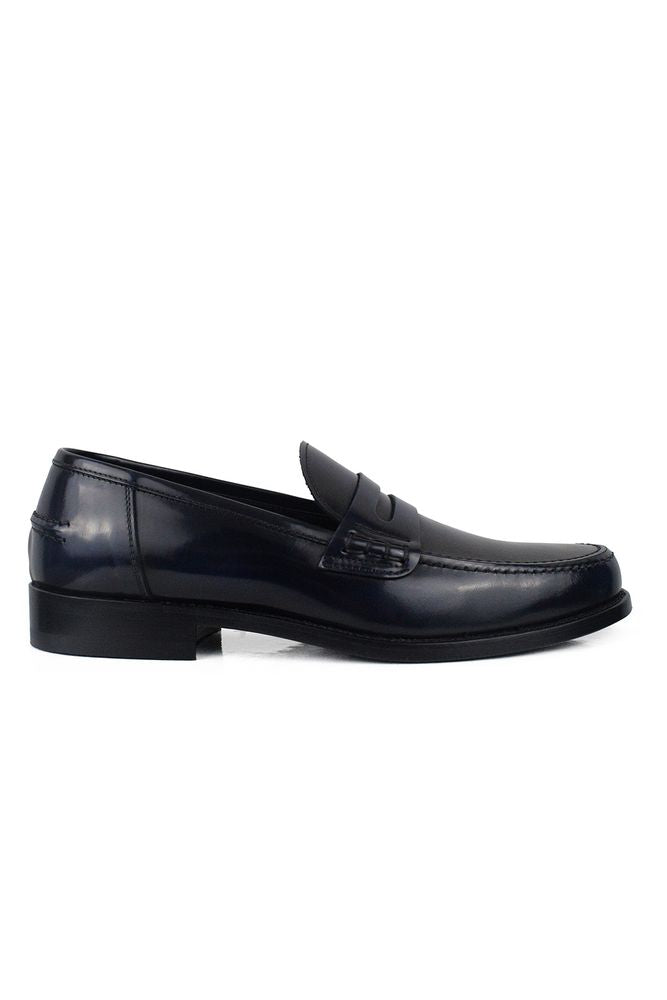 Polished Blue Calfskin Leather Loafers