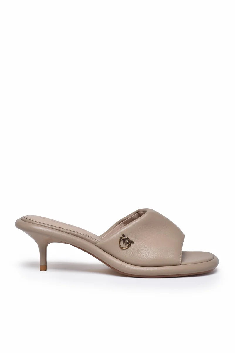 Leather Mules Sandals - Beige