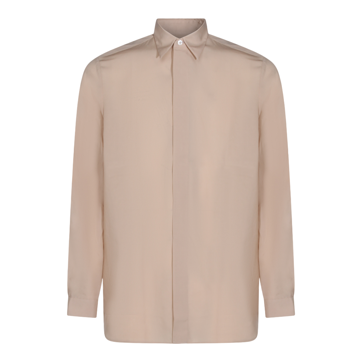 Sandy Beige Casual Shirt with Traditional Collar and Buttoned Cuffs