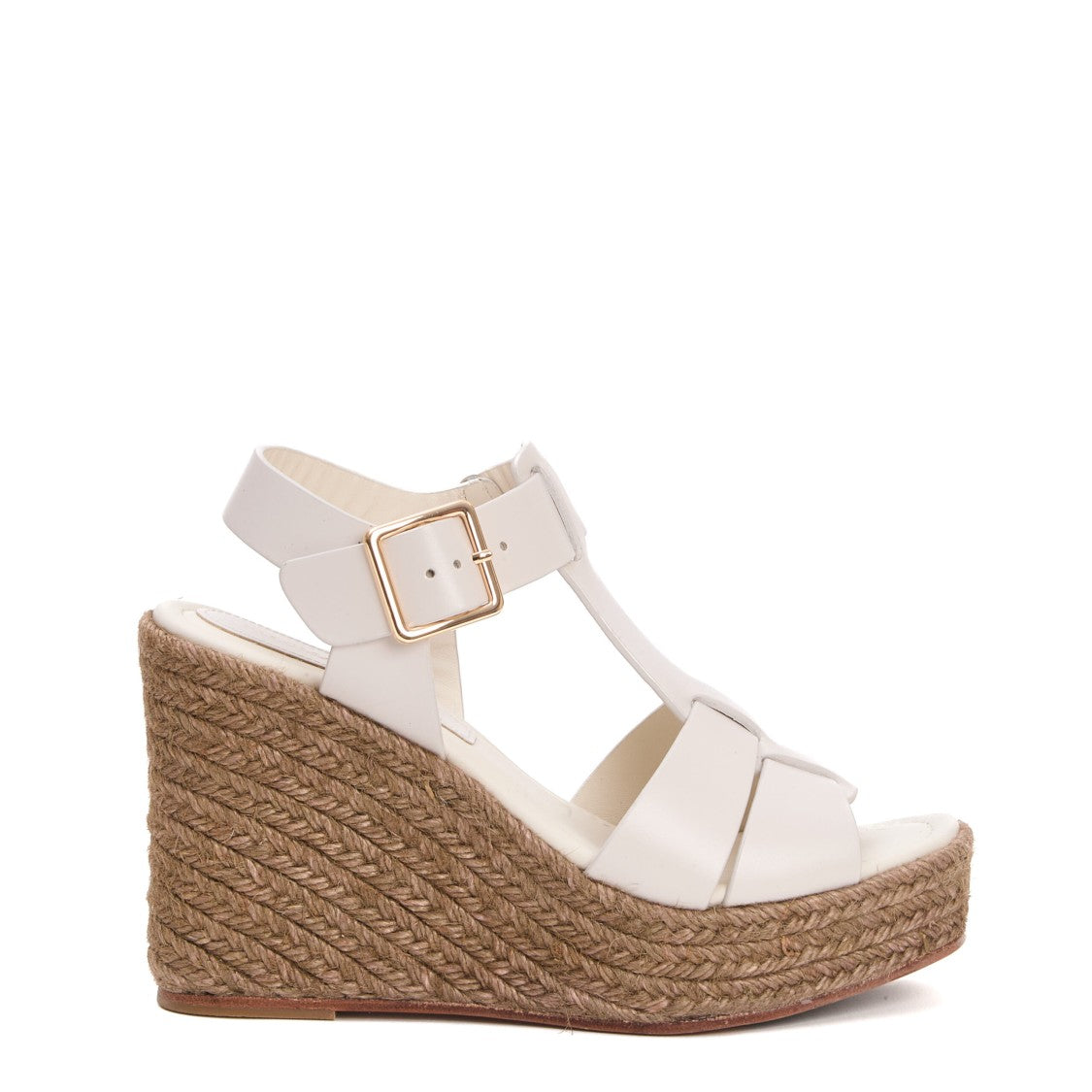 White Rope And Leather Wedge Sandal