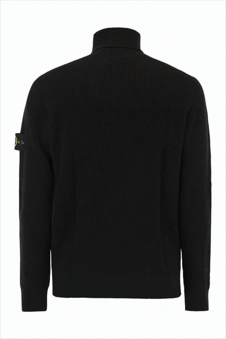 Ribbed Black Wool Turtleneck Sweater
