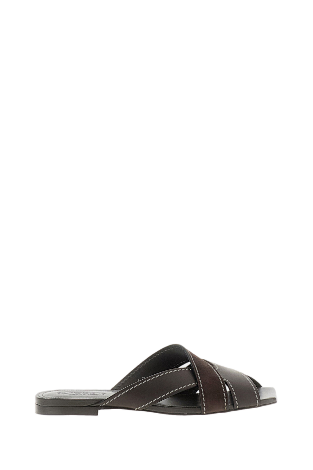 Beige Smooth & Suede Leather Flat Sandals