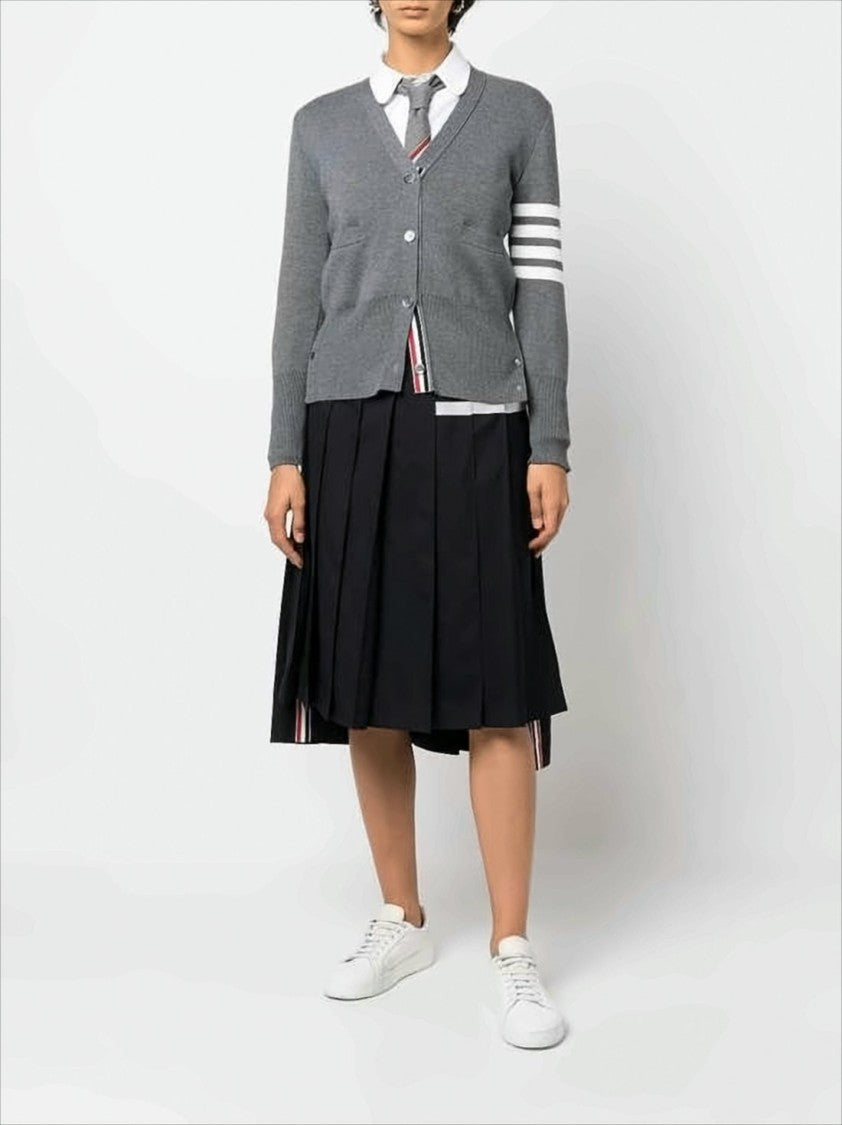 Structured Pleated Midi Skirt with Tricolor Tab Detail