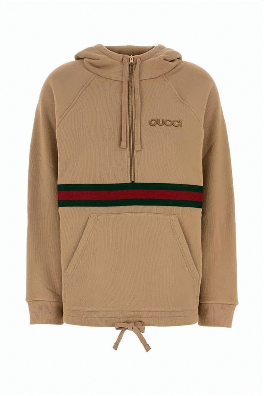 Cropped Brown Hoodie with Half-Zip Closure