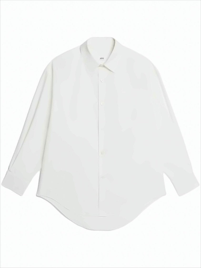 Relaxed-Fit White Cotton Shirt with Curved Hem