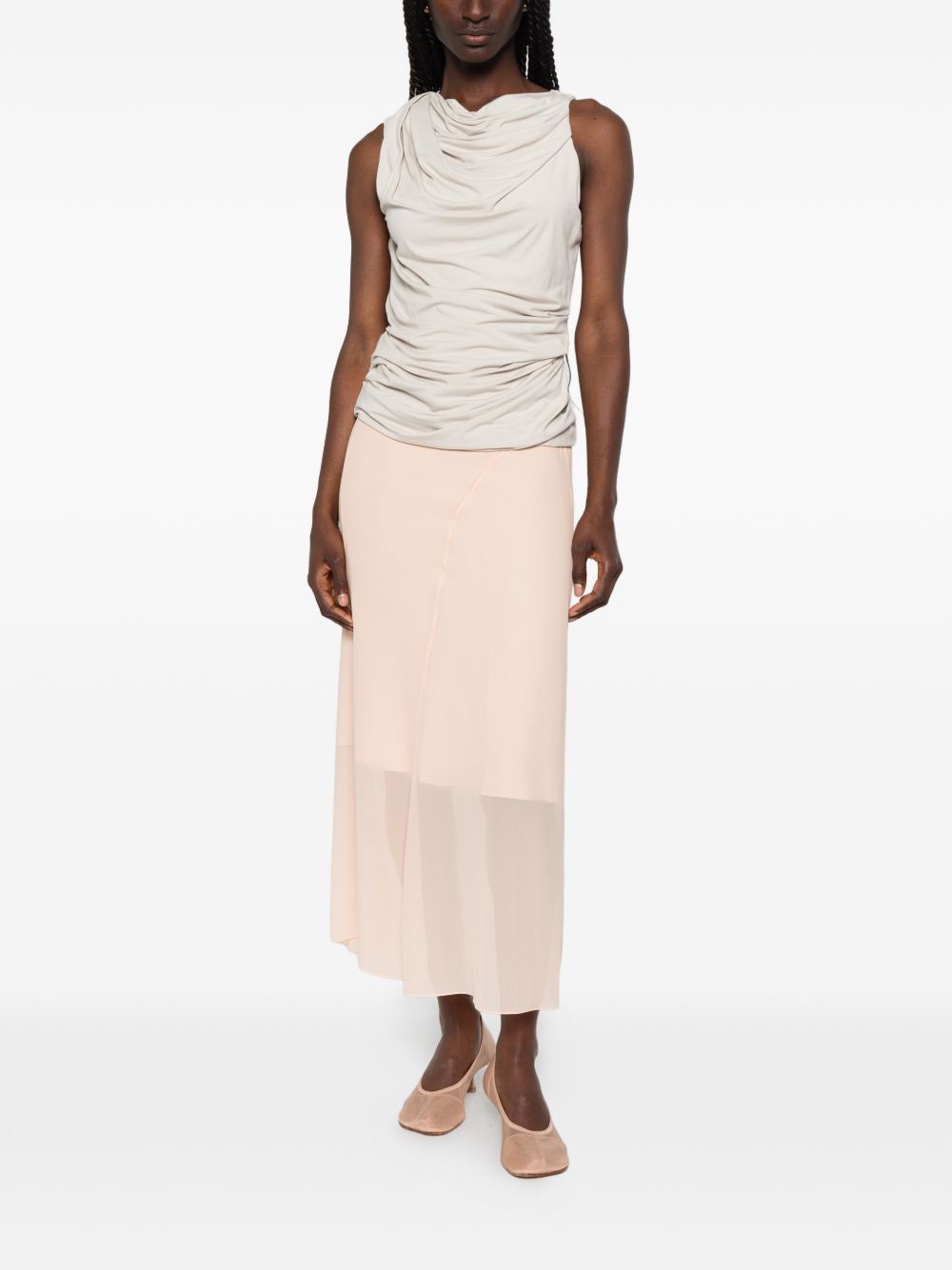 Pink Sheer Panelling Flared Midi Skirt