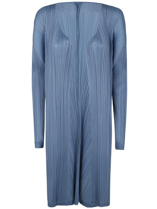 Pleated Long-Sleeved Cardigan with Fluid Silhouette