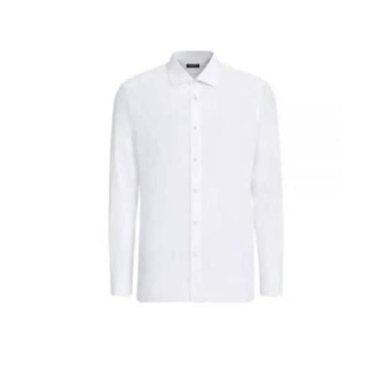 Timeless White Long-Sleeve Shirt With Pointed Collar And Tailored Fit