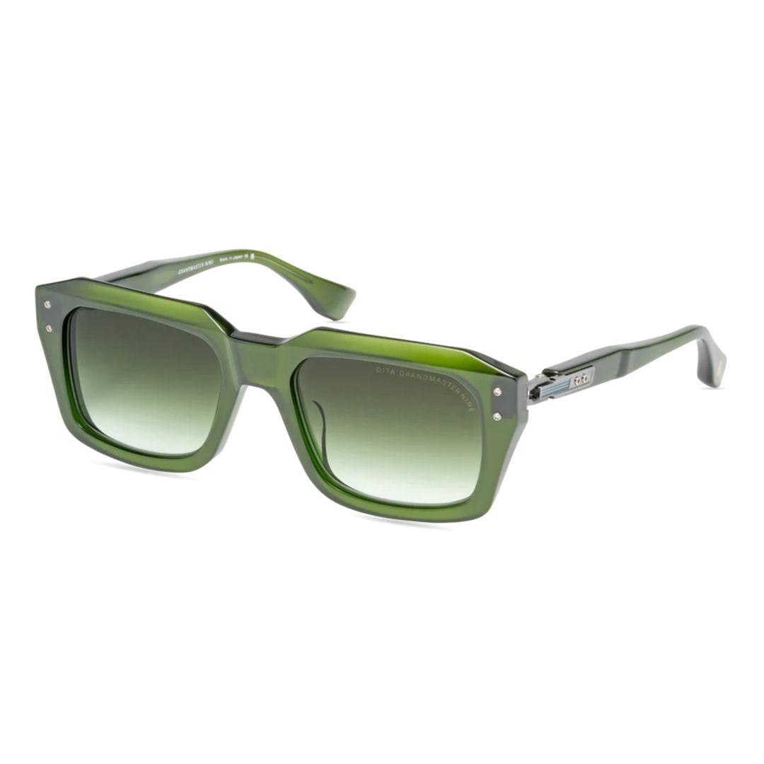 Grandmaster-Nine Square Frame Sunglasses with Gradient Green Tint
