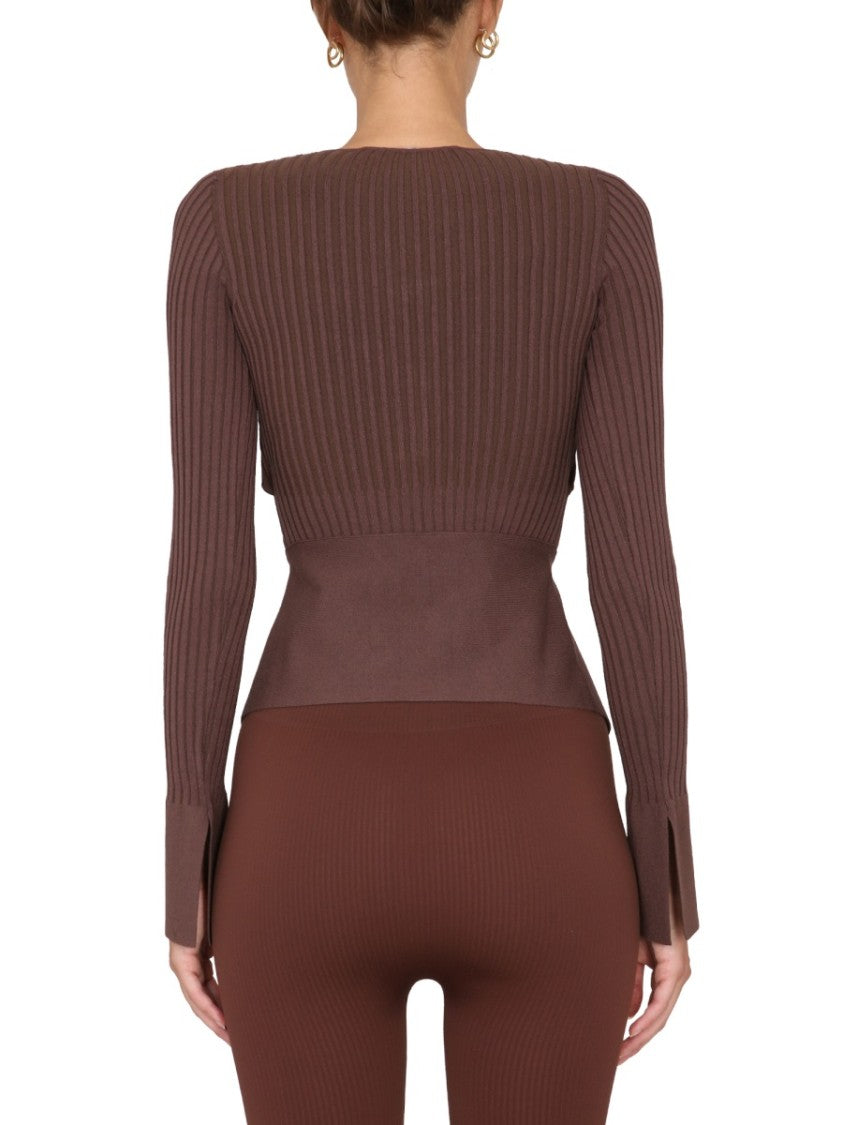 Fitted Ribbed Top With Wide Neckline