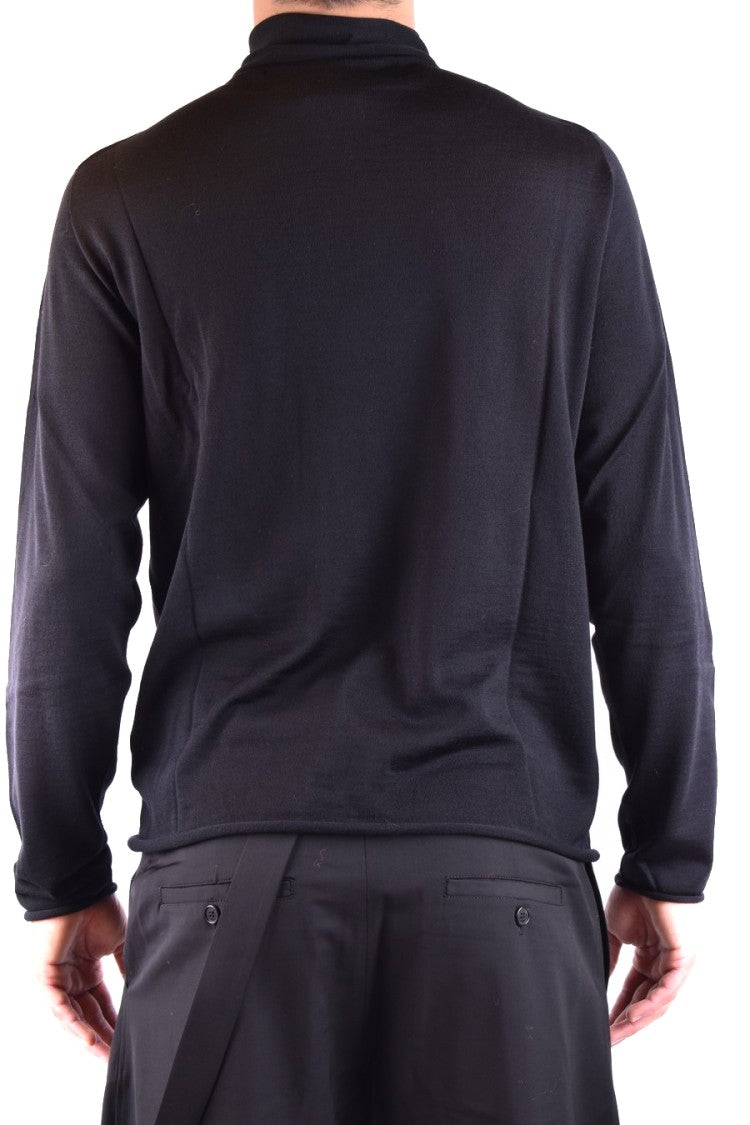 High Turtleneck Black Wool Sweater With Design