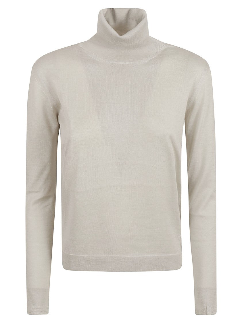 Fitted Silver Sweater With High Neckline